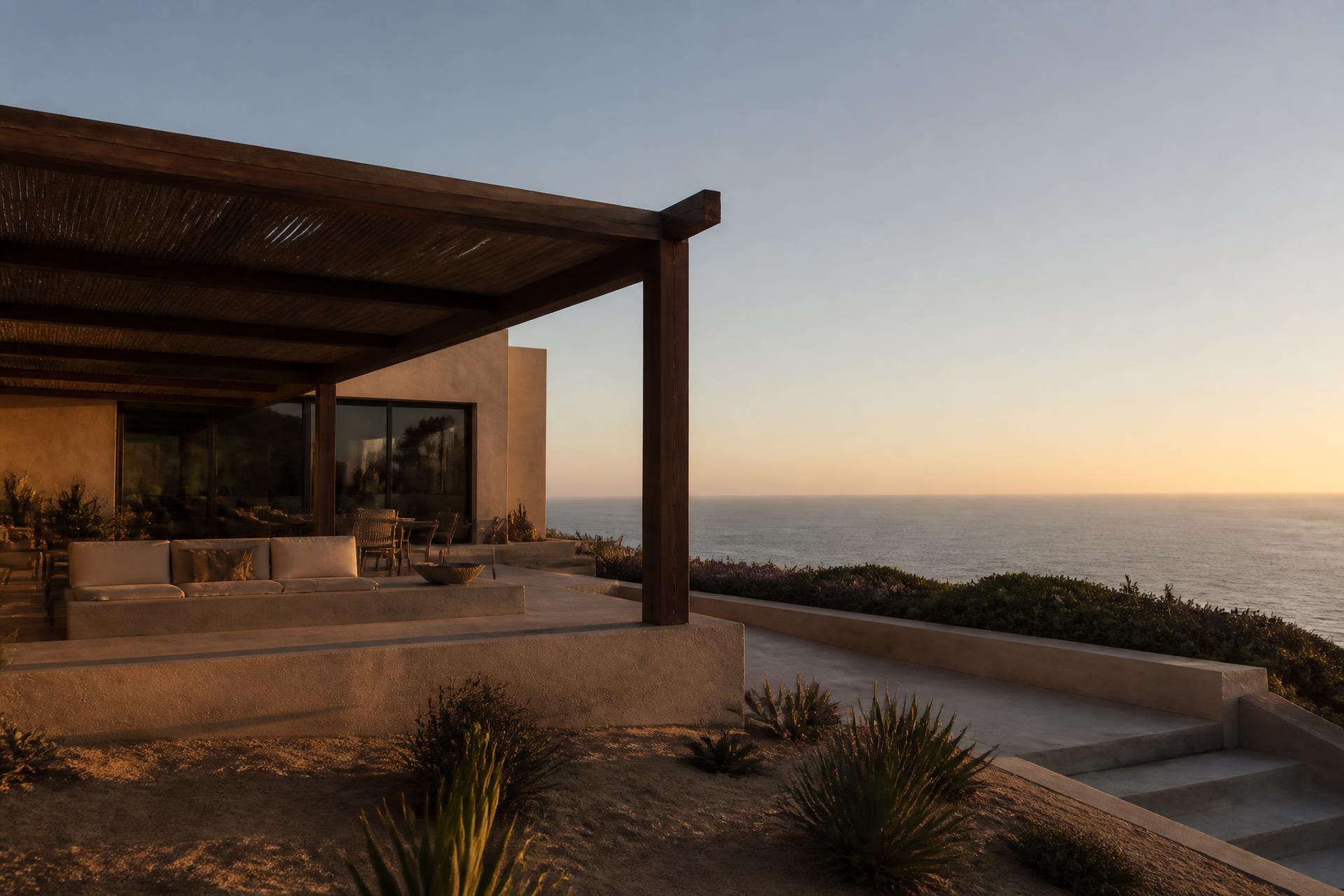 The oceanfront property at dusk